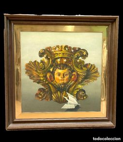 Arte: Espectacular óleo sobre tabla. Representa un ángel de retablo del siglo XVII. Marco de roble.94x94